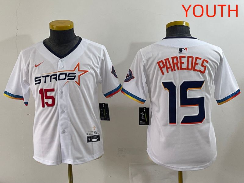 Youth Houston Astros 15 Paredes White Fourth generation Joint Name 2025 Nike MLB Jersey style 2